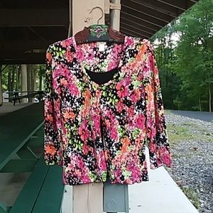 CHRISTOPHER & BANKS FLORAL 3/4 SLEEVE TOP NWOT